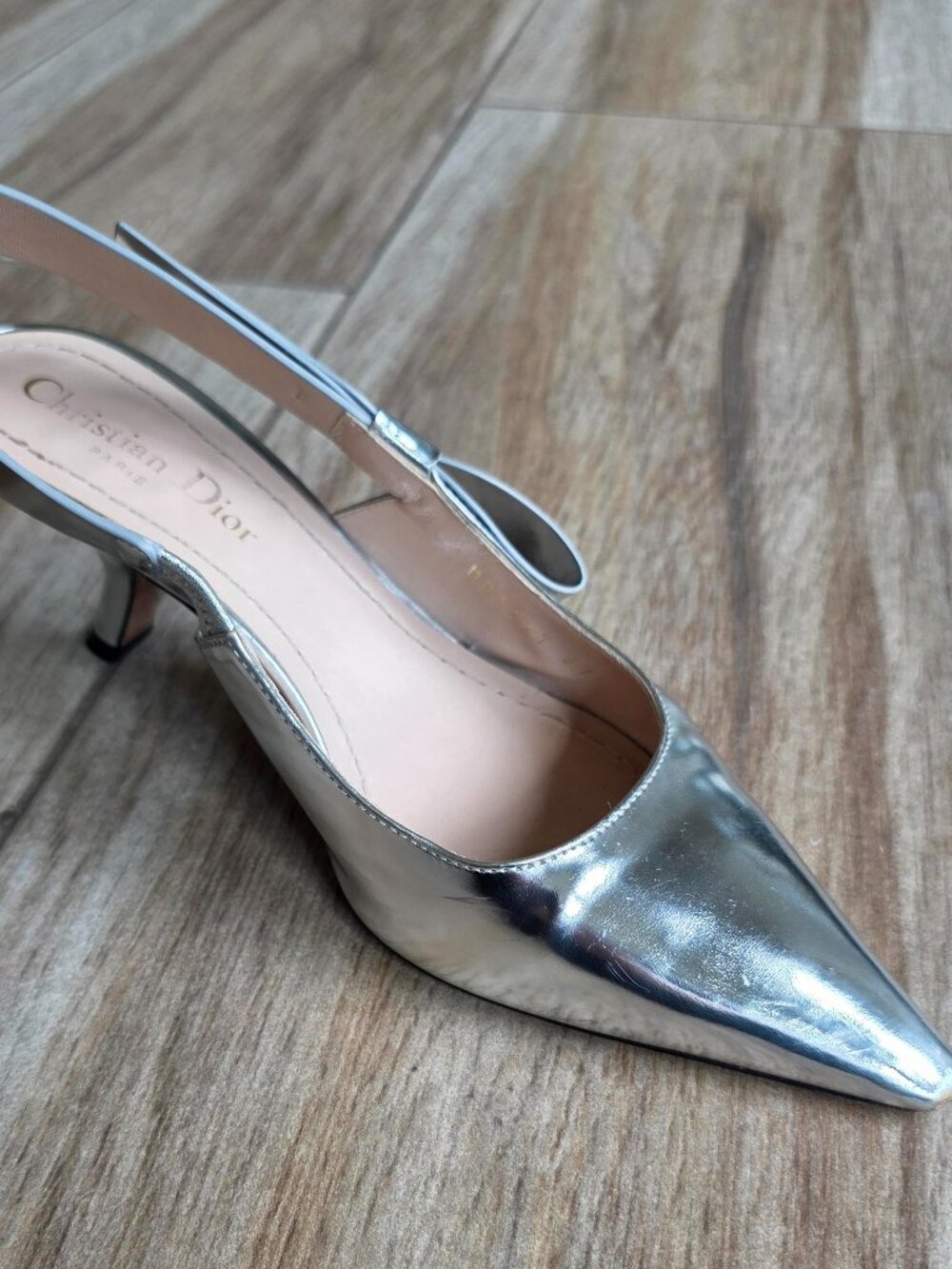 Dior J'Adior Silver Patent Leather Bow Shoes Eur. 37